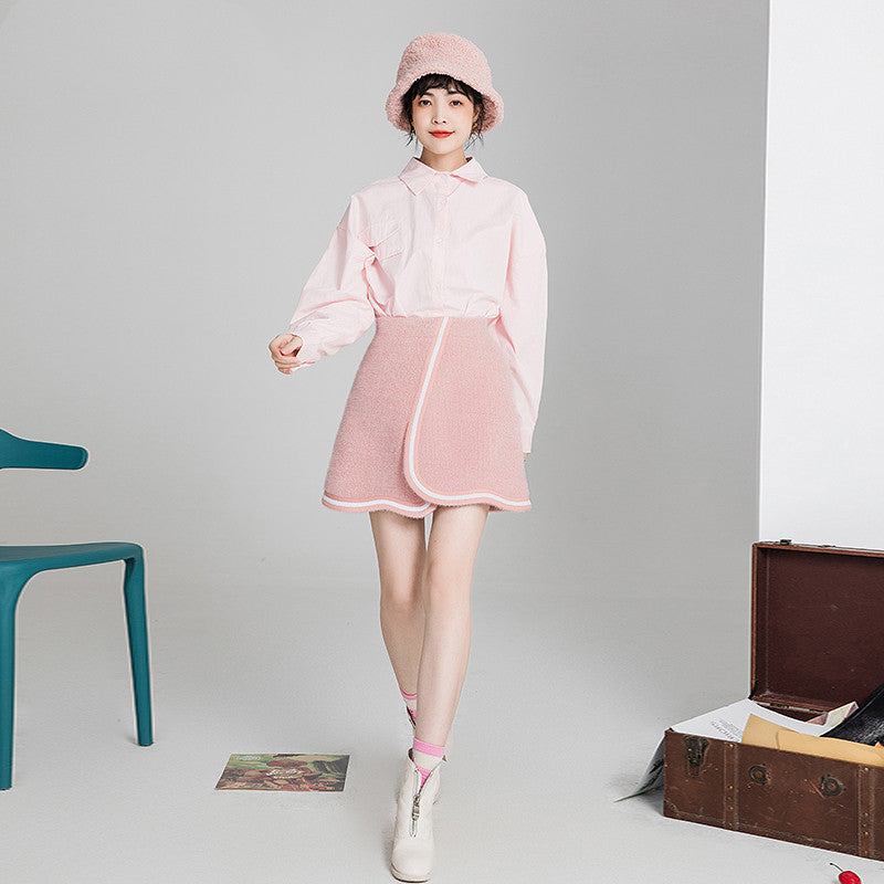 Textured ribbon woolen A-line Skirt