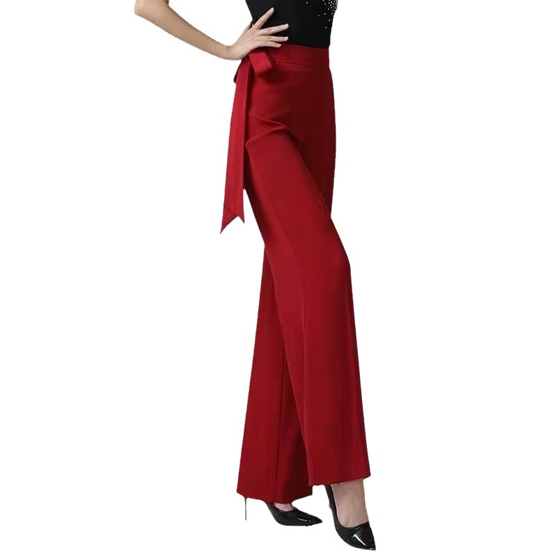 Ribbon Female Draping Effect Solid Color Straight-leg Pants