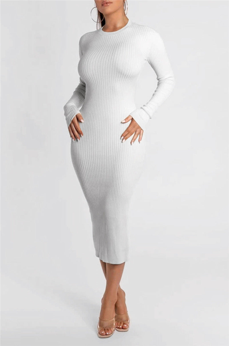Sexy Halter Strap White Tight Long Sleeve Dress