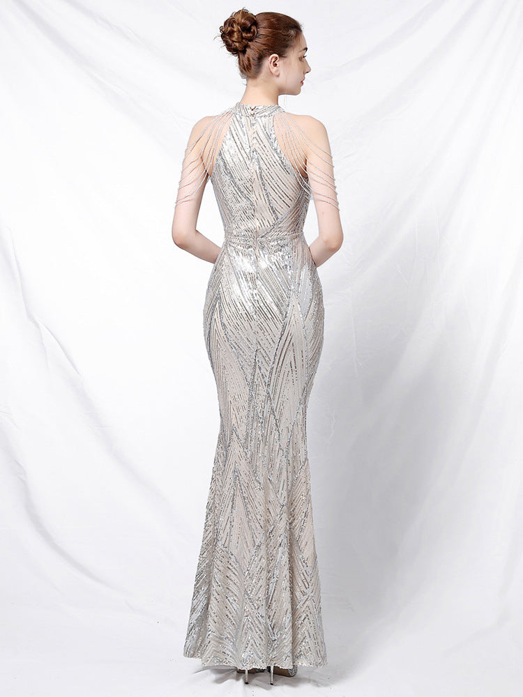 High Waist Slim Sequin Banquet Temperament Evening Gown