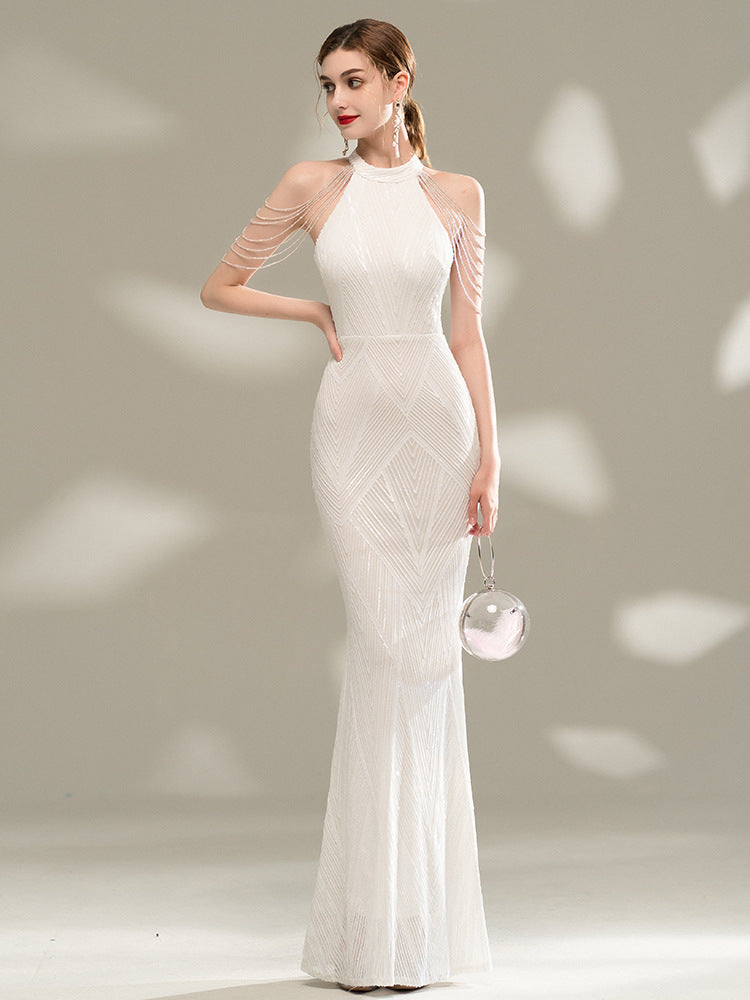 High Waist Slim Sequin Banquet Temperament Evening Gown