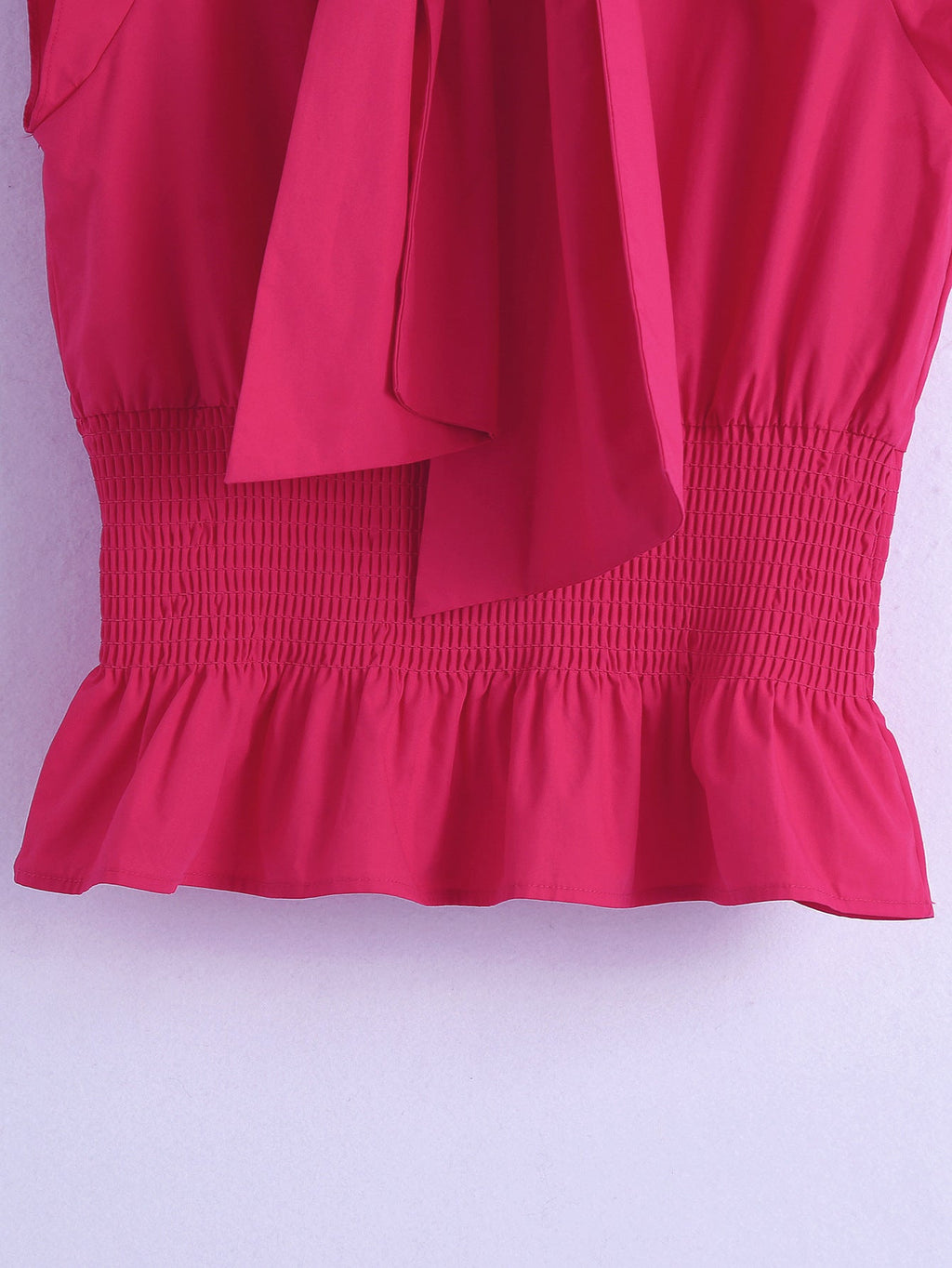 Ladies Bow Tie Bow Tie Waist Ruffled Sleeveless Shirt