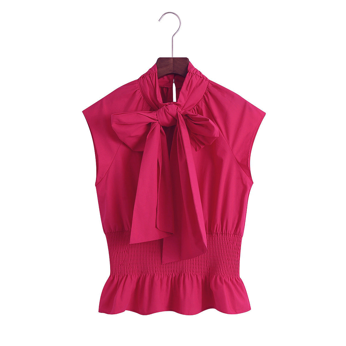 Ladies Bow Tie Bow Tie Waist Ruffled Sleeveless Shirt