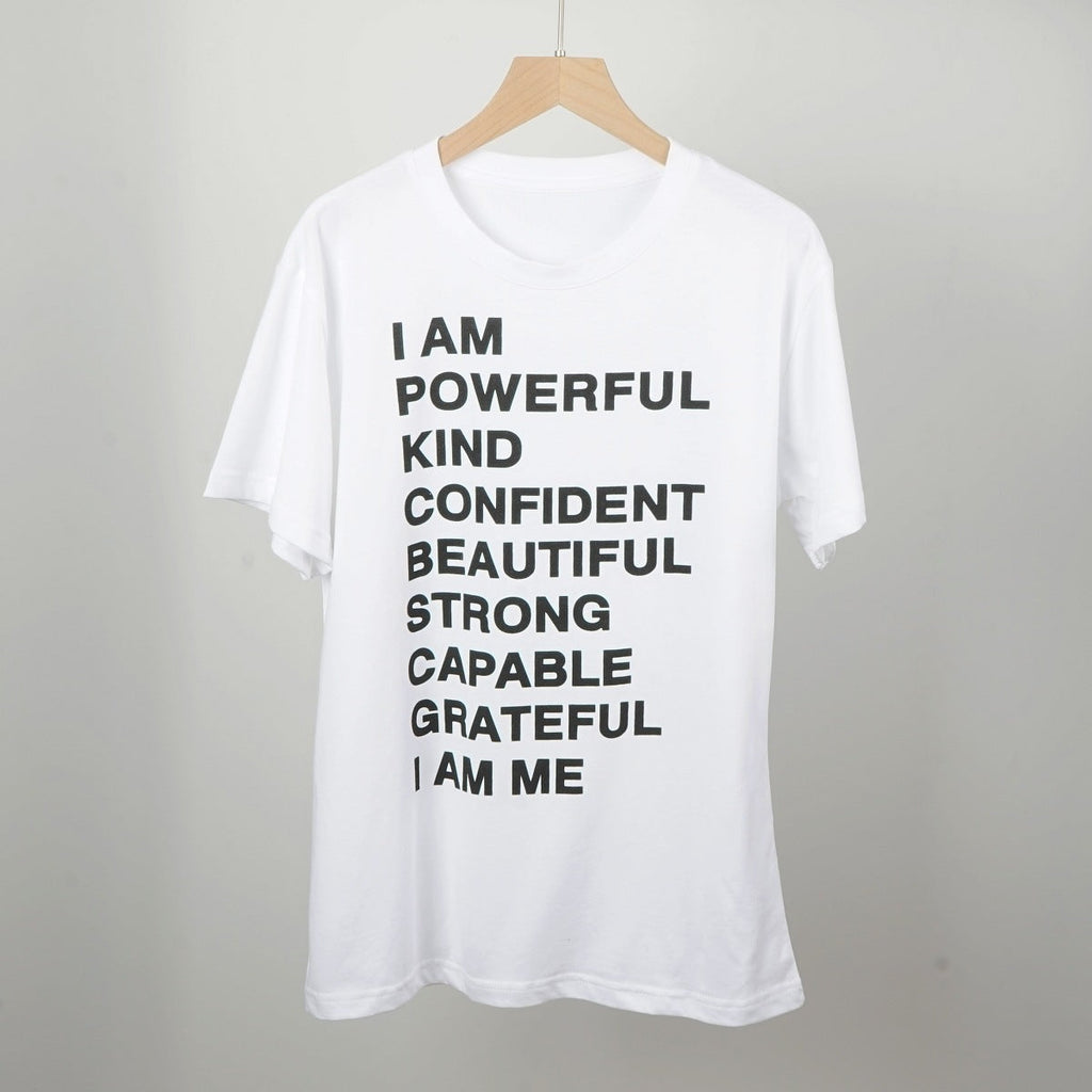 Short-Sleeve White Tees Women Shirt Letter Print O-Neck Cotton