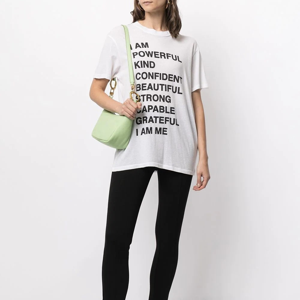 Short-Sleeve White Tees Women Shirt Letter Print O-Neck Cotton