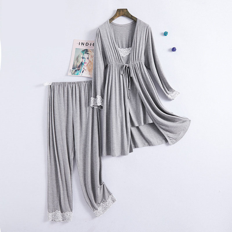 Maternity Clothes New Modal Confinement Clothes Spring And Autumn Pregnant Women Breastfeeding Pajamas Fashion Three-piece Suit