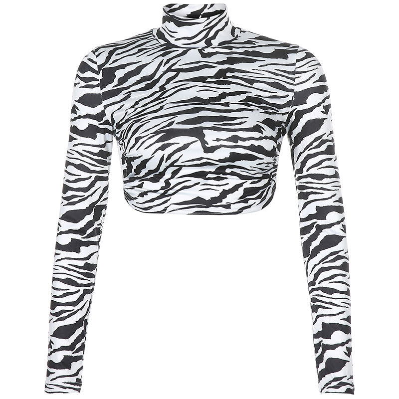 GIRL Animal Zebra Print Backless Cropped Tshirt Women Sexy Long Sleeve T-shirt Ladies Fashion Crop Tops Tees Streetwear