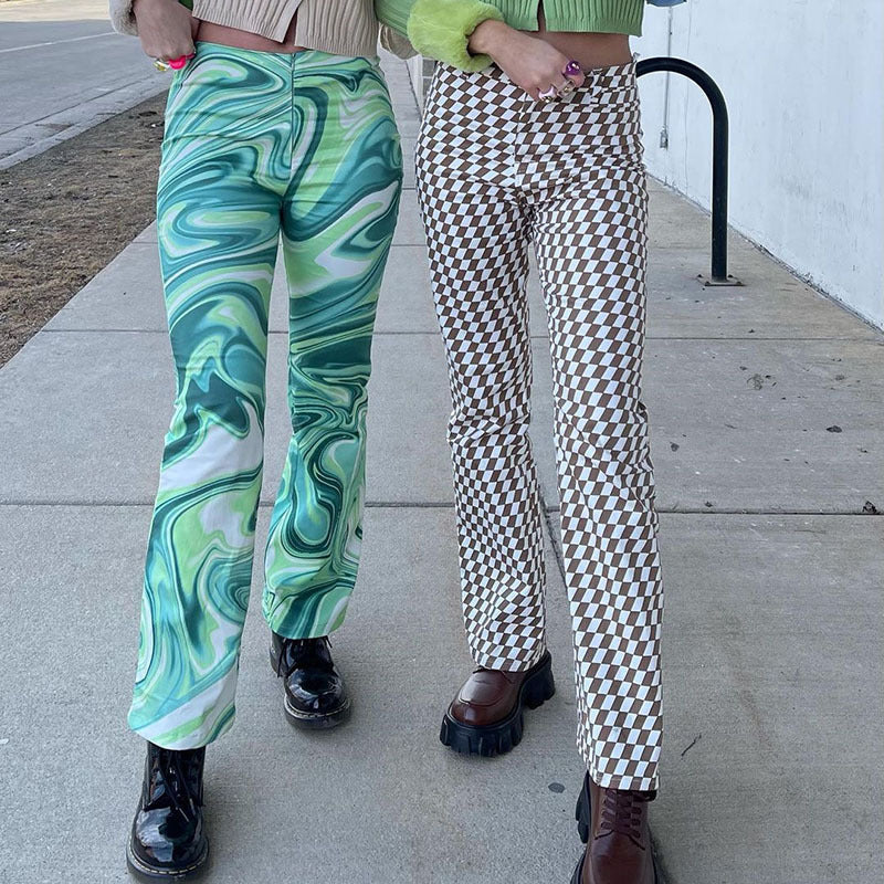 Street Water Ripple Printing Zipper Micro-Pants Women