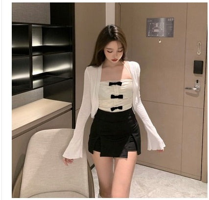 Women's Summer Design Short French Sexy Hot Girl Bow Lace Top