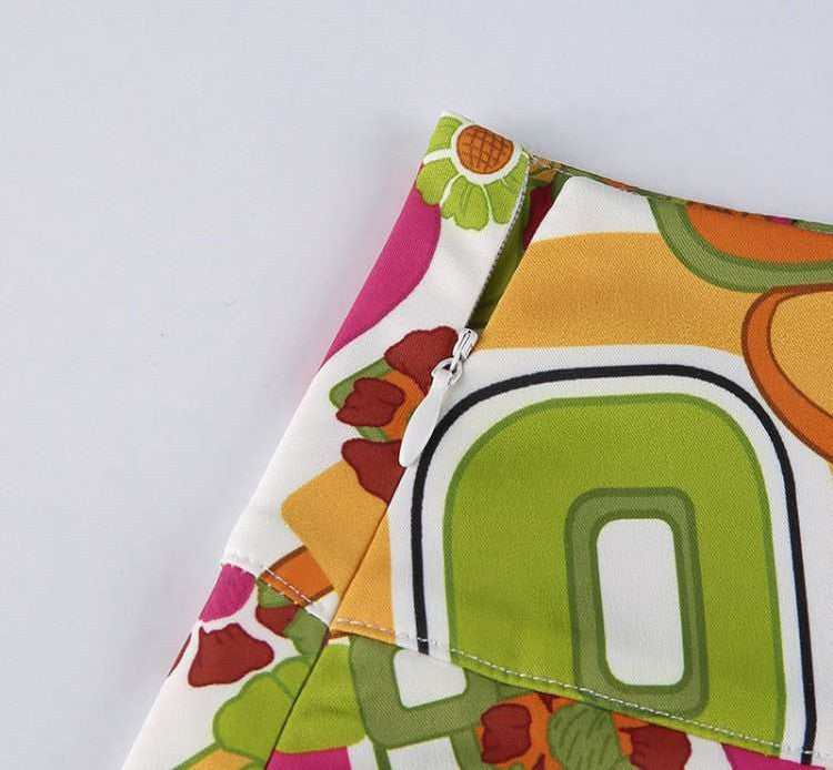 Retro Paisley Print Y2K Mini Skirts Women Sexy Cute Straight Split Green Skirt