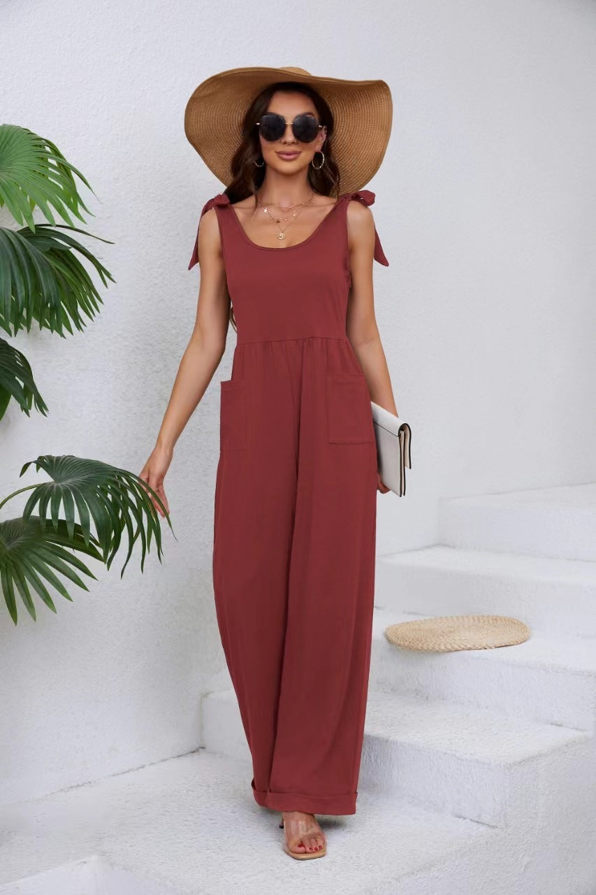 Women's Pocket Lace-up Wide-leg Jumpsuit