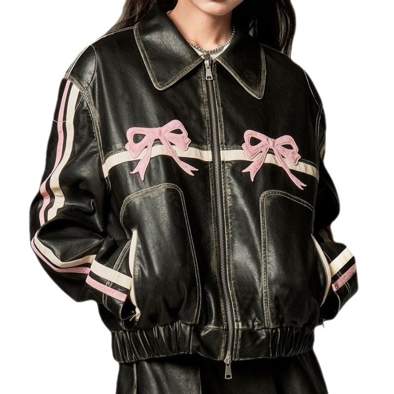 Women Bow Biker's Leather Jacket