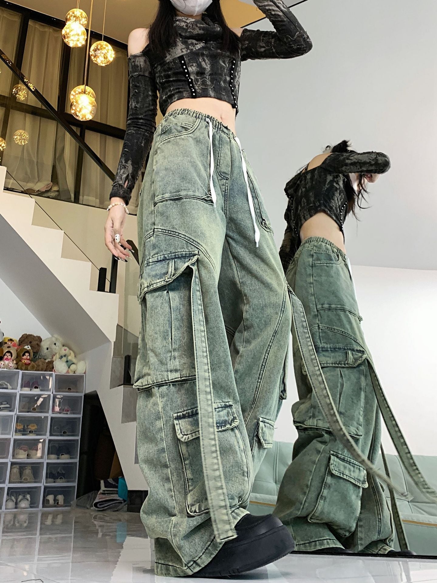 Vintage Jeans Worn Looking Washed-out Overalls For Women