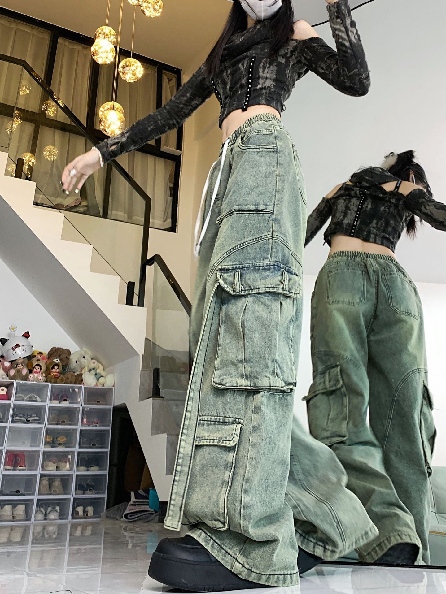 Vintage Jeans Worn Looking Washed-out Overalls For Women