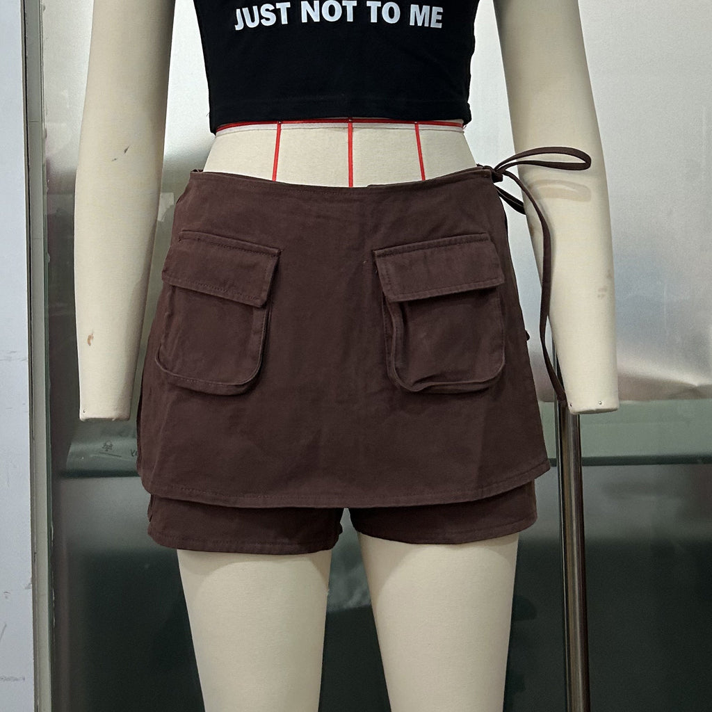 Retro Pocket Denim Culotte Lace-up