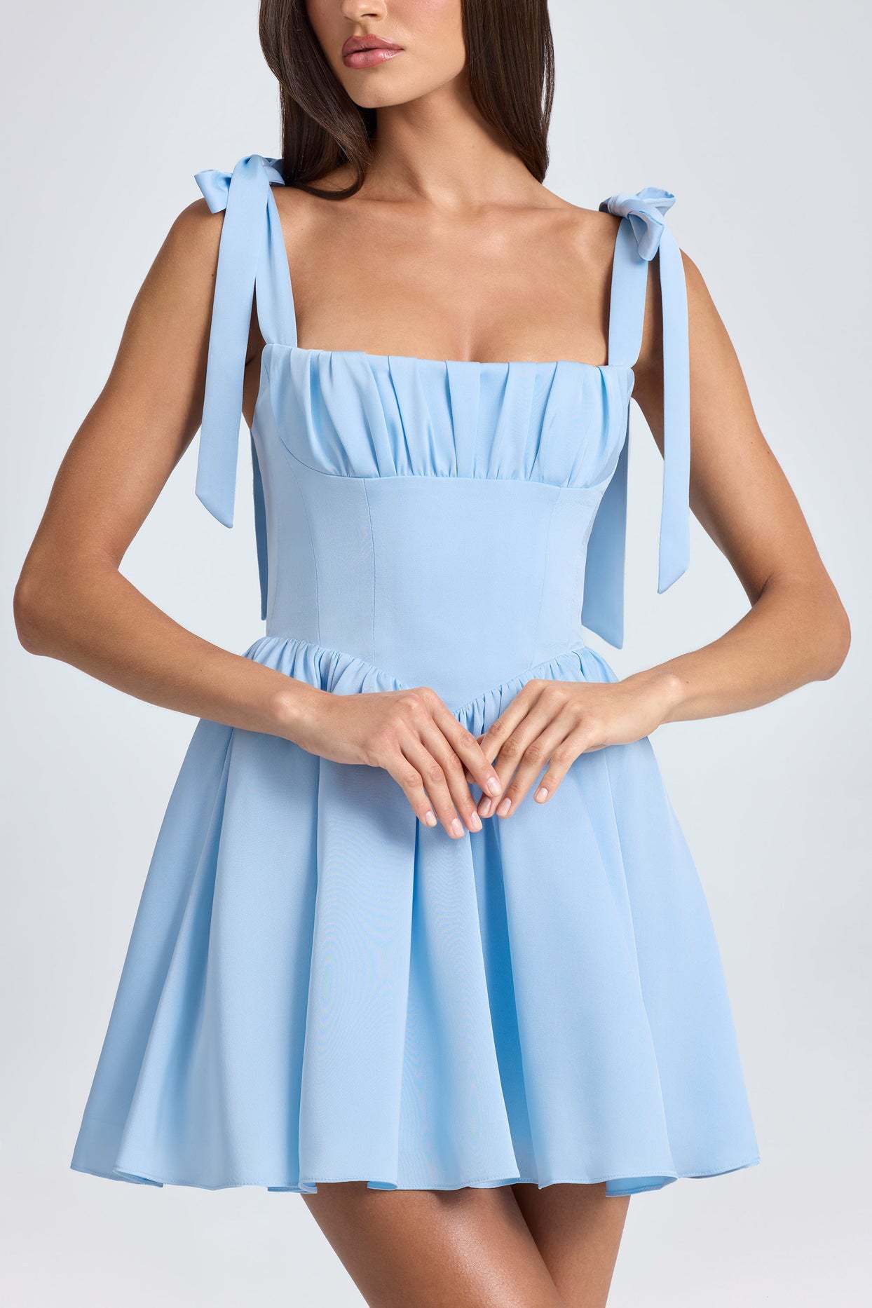 Bow-tied Strap Dress Summer Fashion Backless Square Collar High Waist Short Dress