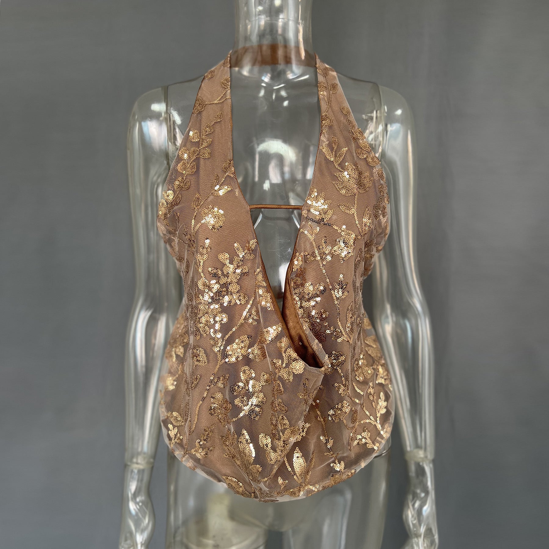 Women's Sexy Backless Sequined V-neck Top