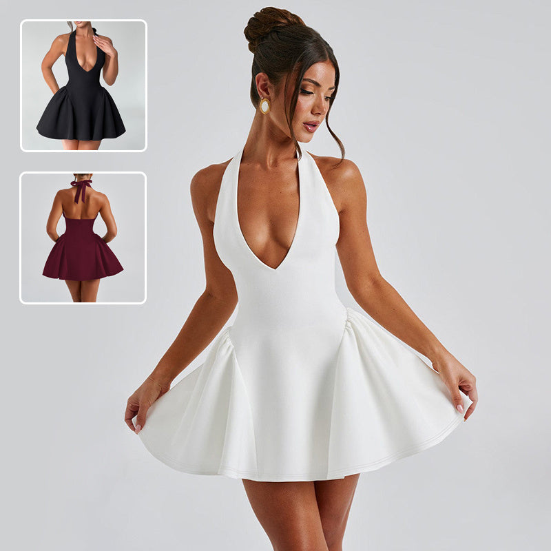 Sexy Deep V-neck Halter Dress Ins Fashion Slim Short Dress