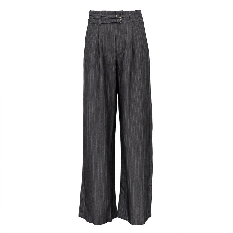 Retro High Waist Loose Striped Straight Suit Pants