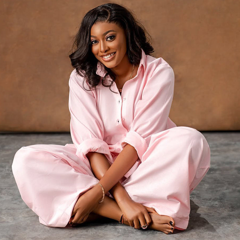 Long Sleeve Shirt Cardigan Wide Leg Pants Casual Loose Two-piece Suit