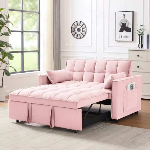 Modern Velvet Loveseat Futon Sofa Couch With Pullout Bed, Small Love Seat Lounge Sofa With Reclining Backrest, Toss Pillows, Pockets, 3 In 1 Convertible Sleeper Sofa Bed