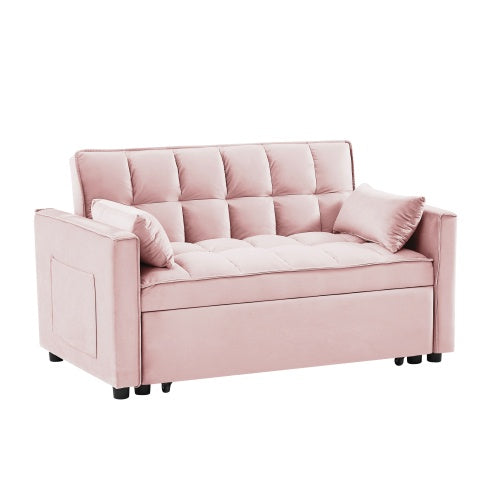 Modern Velvet Loveseat Futon Sofa Couch With Pullout Bed, Small Love Seat Lounge Sofa With Reclining Backrest, Toss Pillows, Pockets, 3 In 1 Convertible Sleeper Sofa Bed