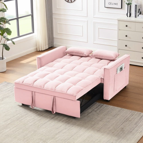 Modern Velvet Loveseat Futon Sofa Couch With Pullout Bed, Small Love Seat Lounge Sofa With Reclining Backrest, Toss Pillows, Pockets, 3 In 1 Convertible Sleeper Sofa Bed