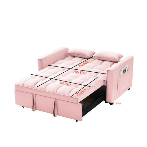 Modern Velvet Loveseat Futon Sofa Couch With Pullout Bed, Small Love Seat Lounge Sofa With Reclining Backrest, Toss Pillows, Pockets, 3 In 1 Convertible Sleeper Sofa Bed