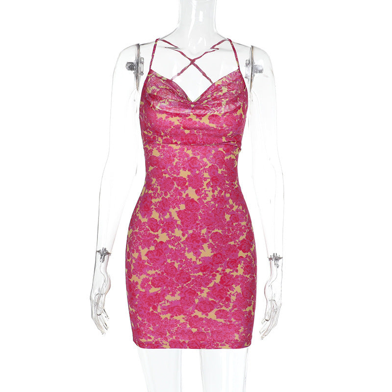 Women's Lace Hollow Knit Halter Dress