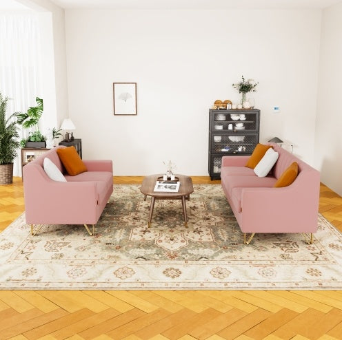 Pink Velvet 2 Piece Love Seat Sofa