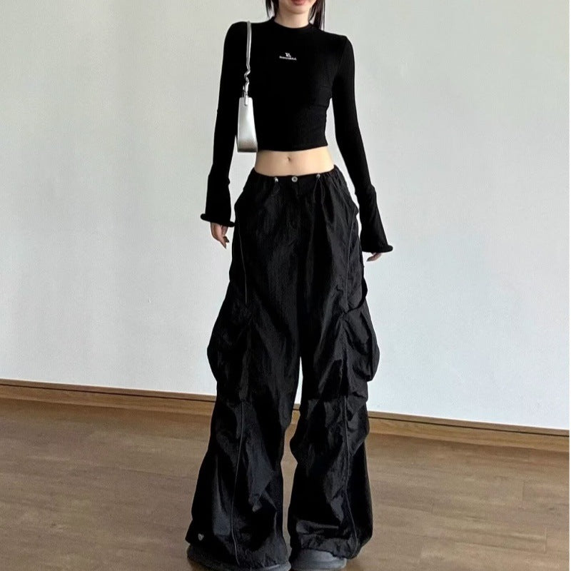 Retro Design Lightweight Breathable Overalls High Waist Loose