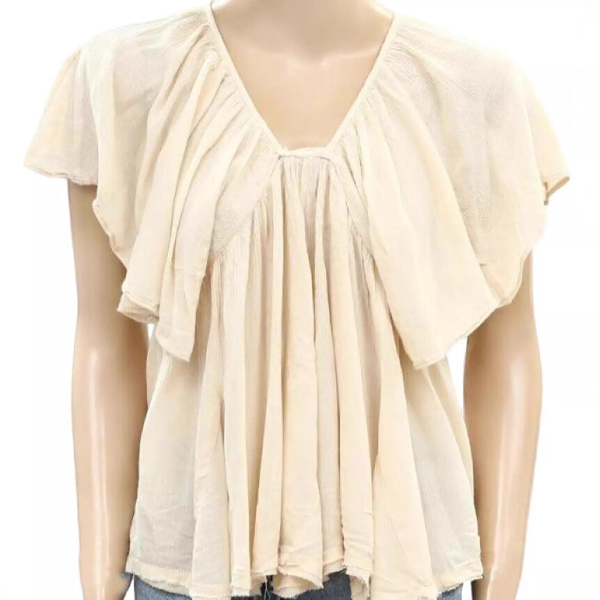 Lazy Style Linen Texture Round Neck Shirt