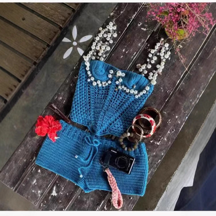 Sexy Solid Color Crop-top Spaghetti-strap Beading Top