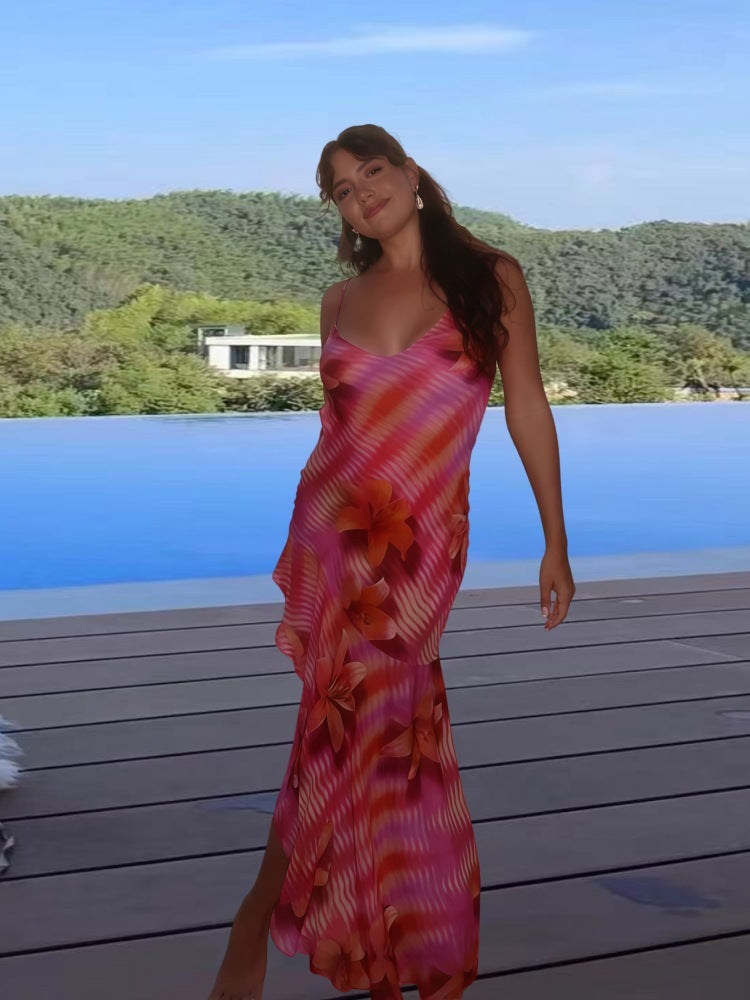 Sexy Vacation Style Backless Lace Up Dress