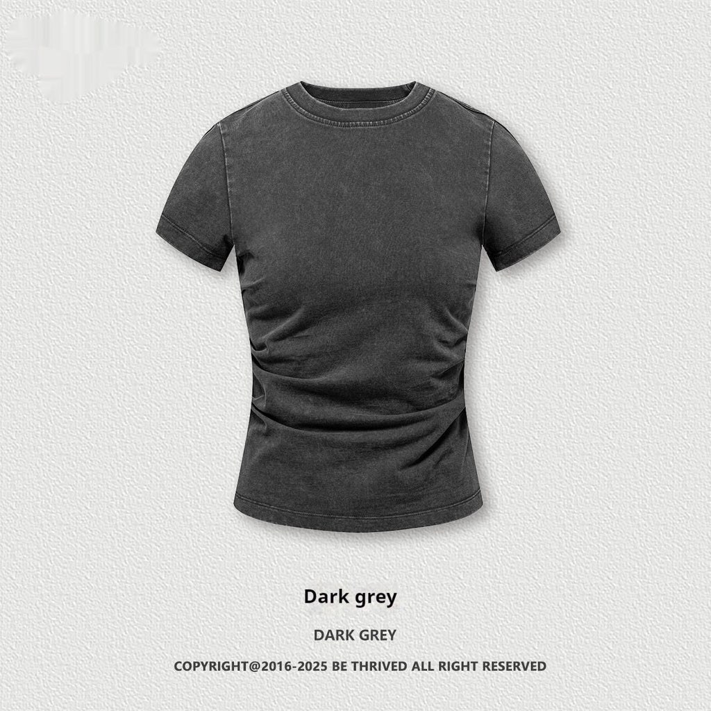 Pleated Nipped Waist Slimming T-shirt