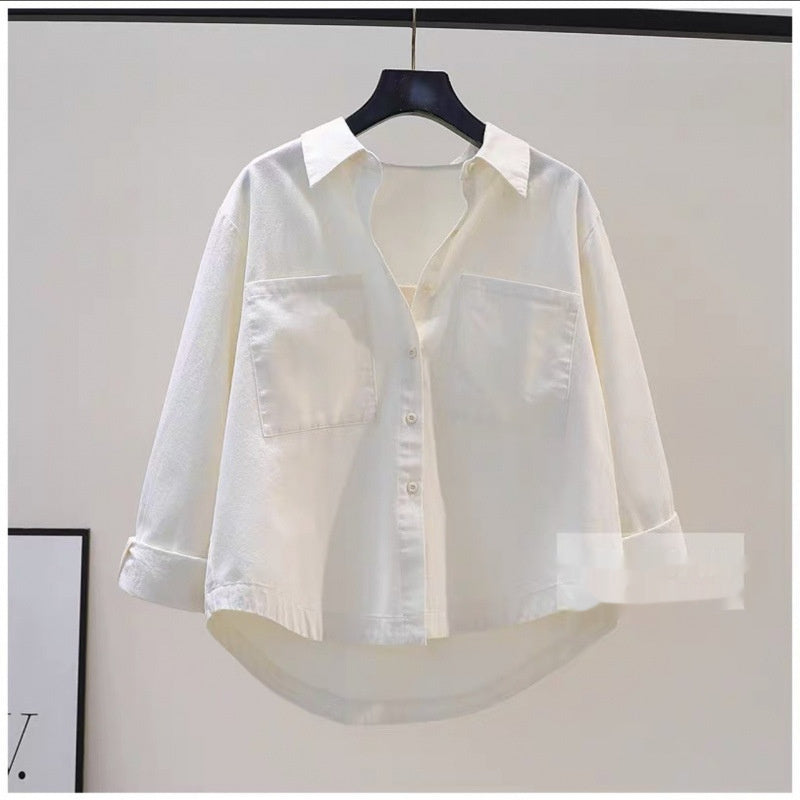 Women's Blue Double-pocket Brushed Cotton Shirt