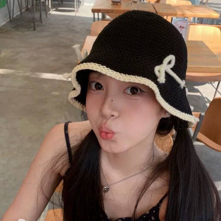 Cute Bow Knitted Fisherman Hat Women