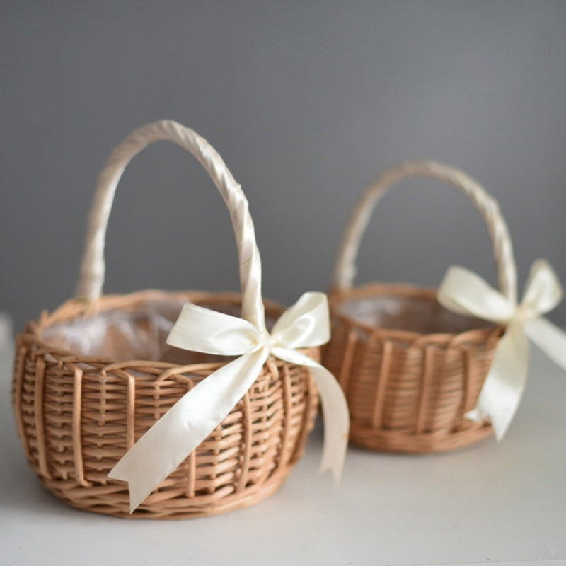 Natural Woven Hand-held Flower Basket Bow