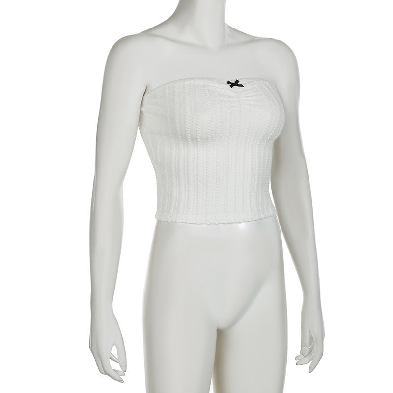 Woman Bow Stitching Pure Color Tube-top Top