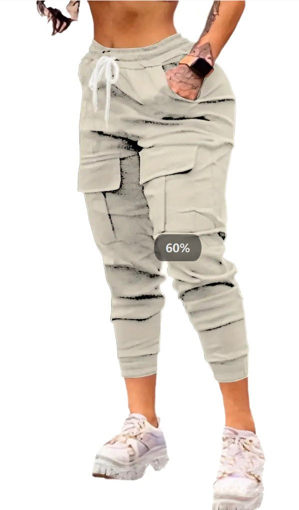 Plus Size Fashion Drawstring Bag Pocket Casual Working Pants