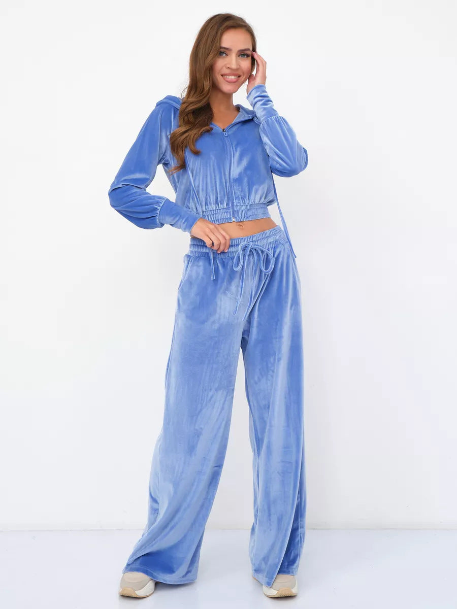 Zipper Cardigan Laced Pants Two-piece Set