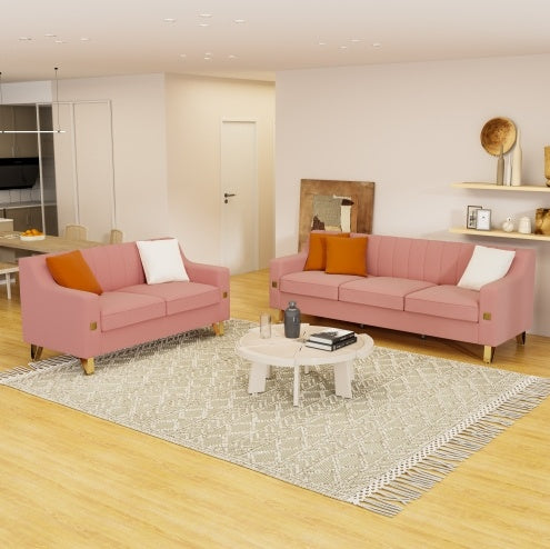 Pink Velvet 2 Piece Love Seat Sofa