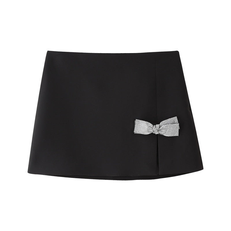 Summer Bow Slim Shirt Mini Skirt Set