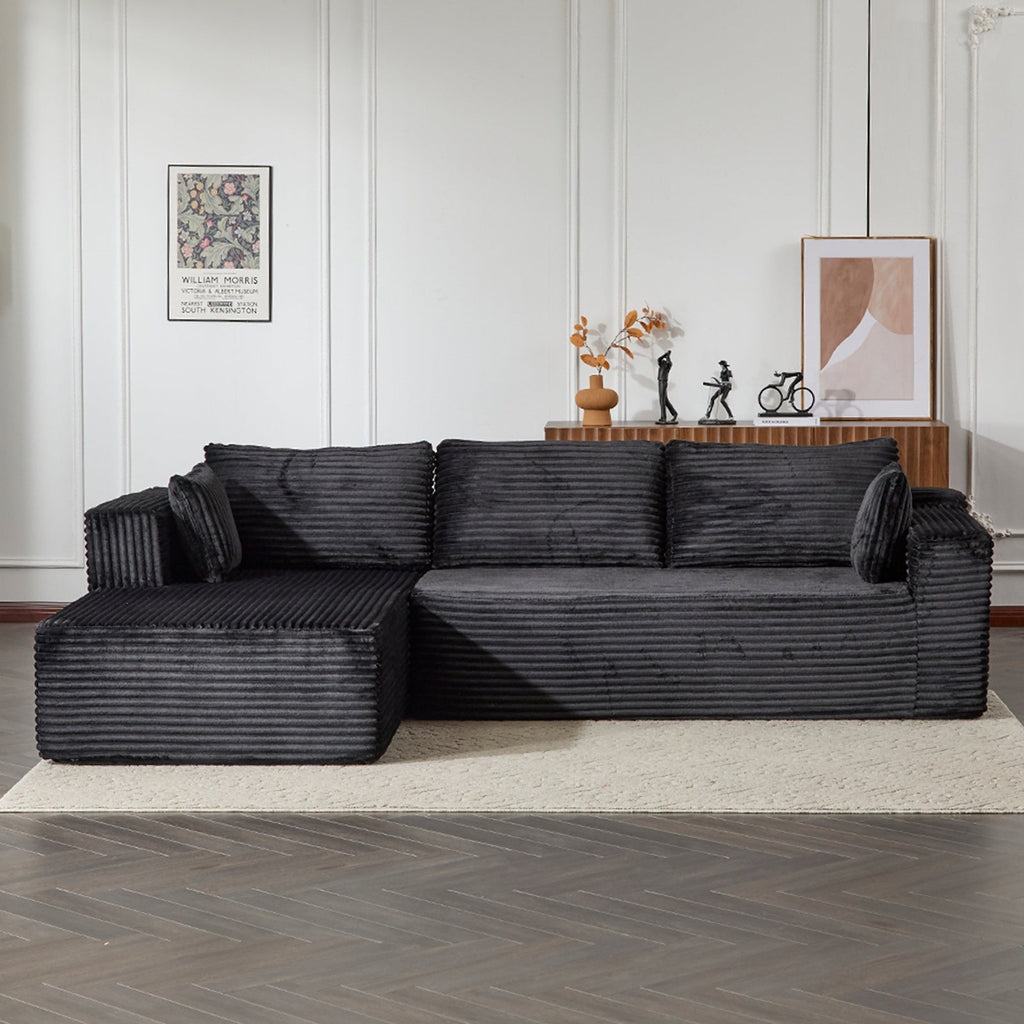 Compression Sectional Couch With Comfy Chaise, Boneless L Shape Sofa With Deep Seat, Minimalist Modular Couches Sleeper