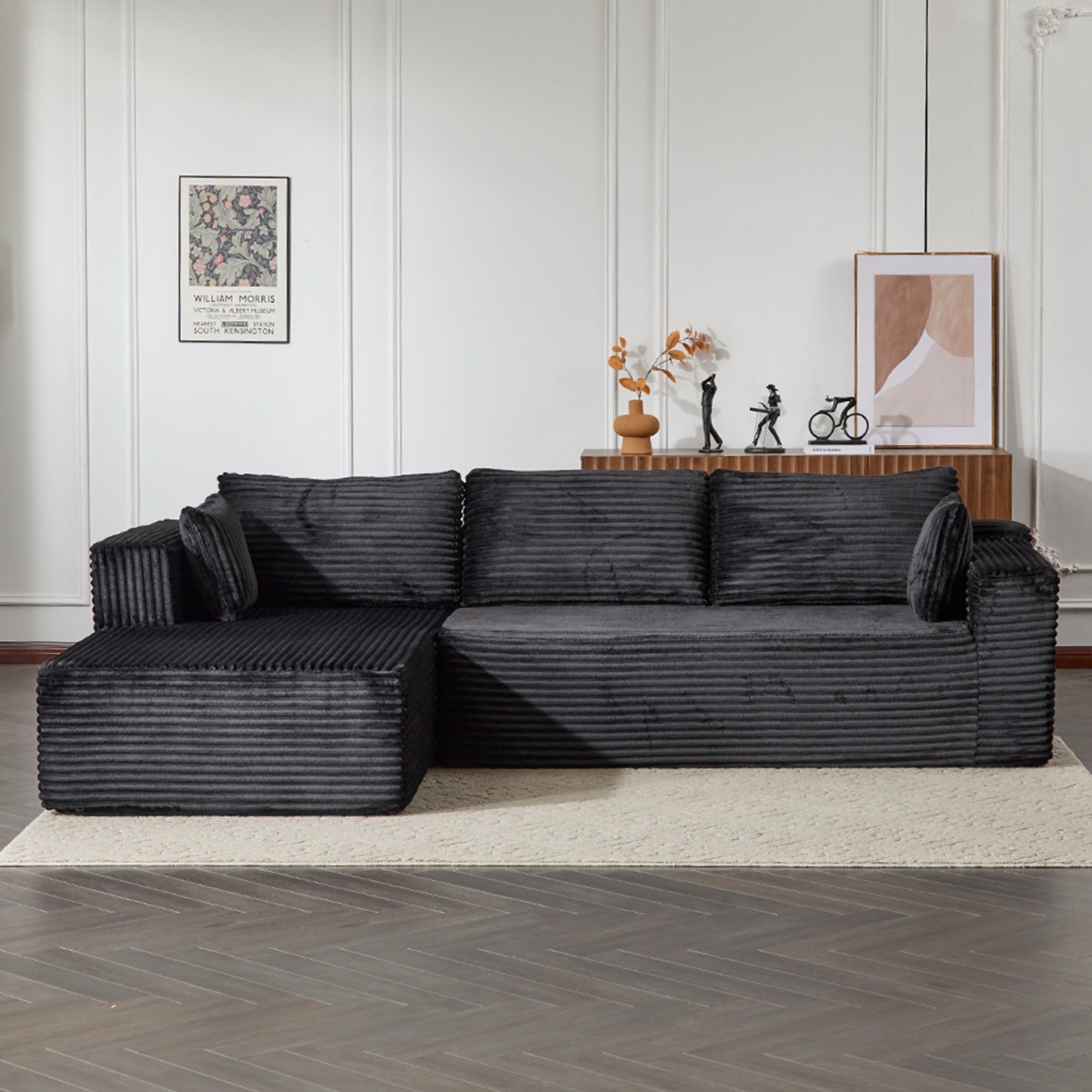 Compression Sectional Couch With Comfy Chaise, Boneless L Shape Sofa With Deep Seat, Minimalist Modular Couches Sleeper