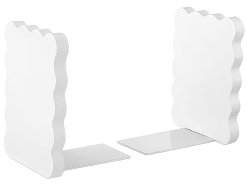 Wood Scalloped Bookends for Shelves, Non Slip Decorative Cute Aesthetic Preppy Heavy Duty Book Ends Organizer Stopper