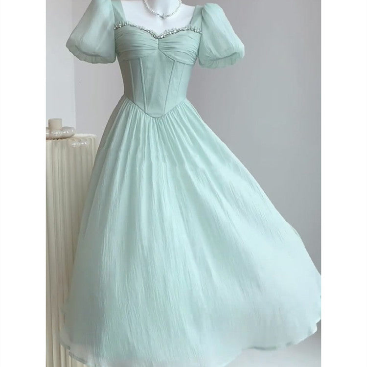 Women's Fashion Slim Green Short-sleeved Dress