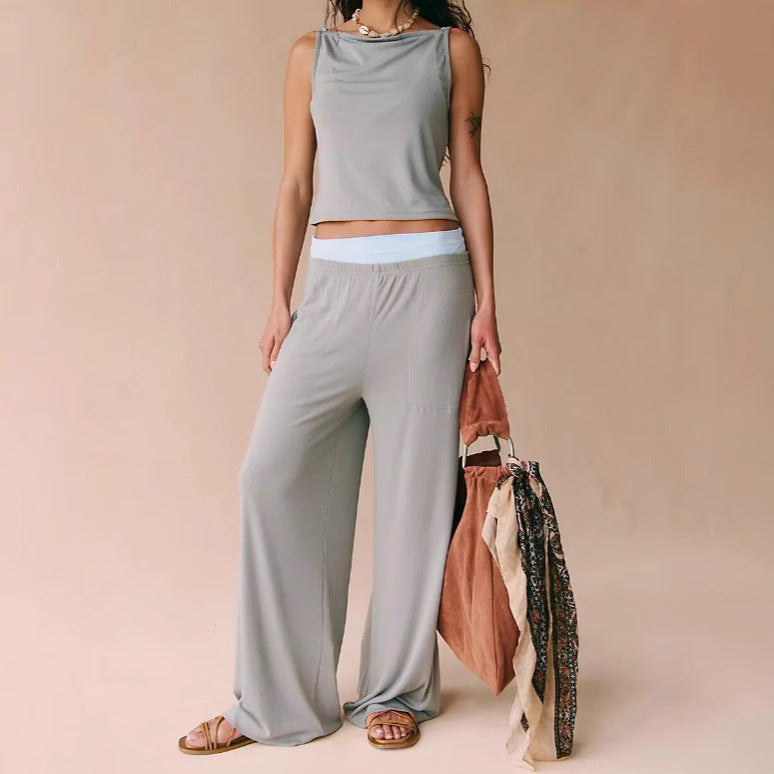 Comfortable Sling Loose Drooping Wide Leg Pants Suit