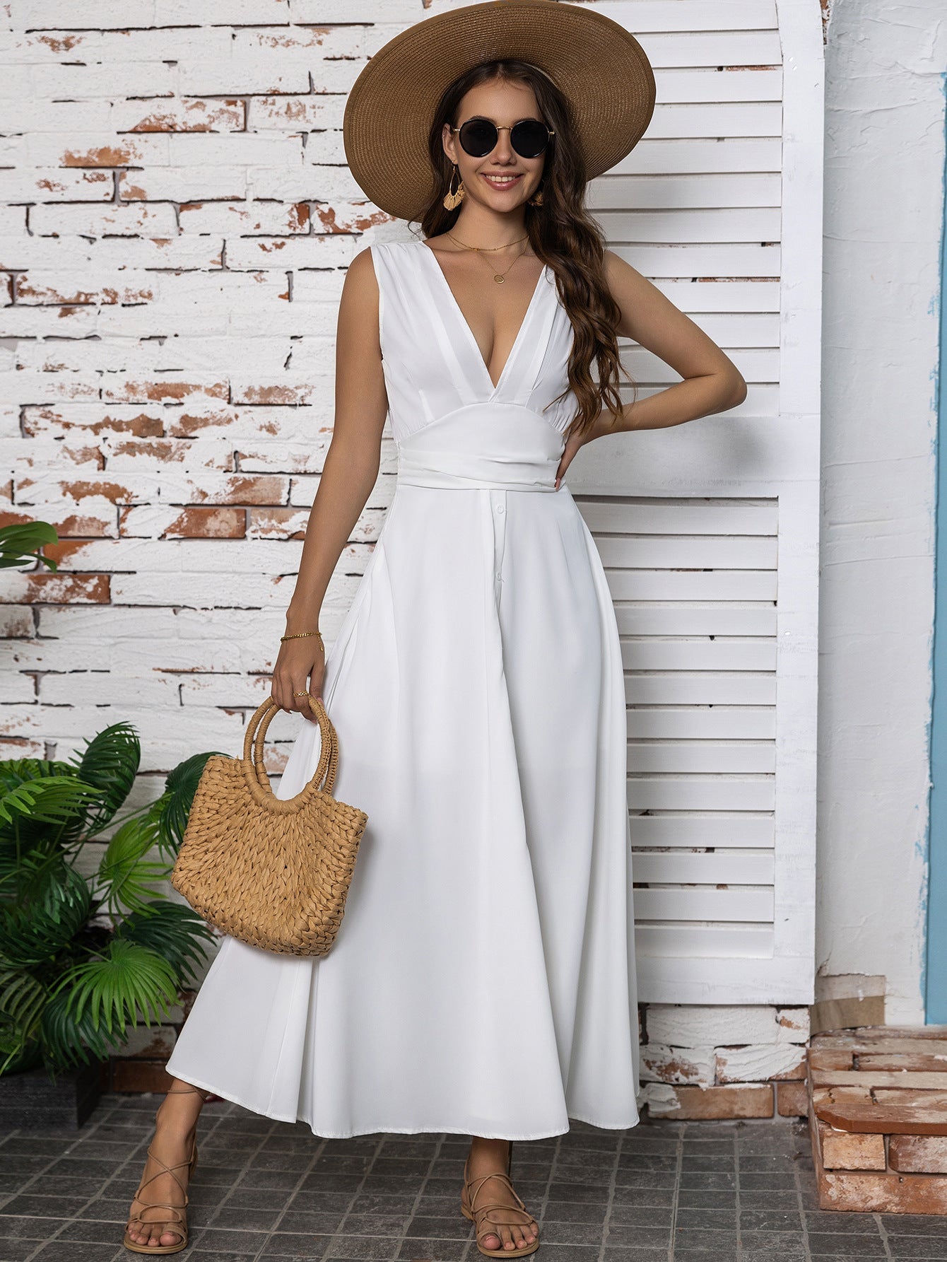 Women's Maxi Deep V-neck Sleeveless Dress