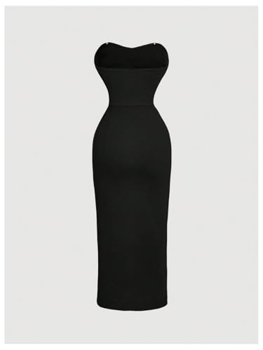 Women's 3D Floral Strapless Tube Dress Elegant Sleeveless Slit Bodycon Long Dresses